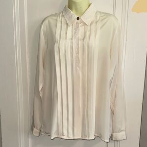 Vintage 80s Yves St. Clair Cream Pleat Front Embroidered Long Sleeve Blouse